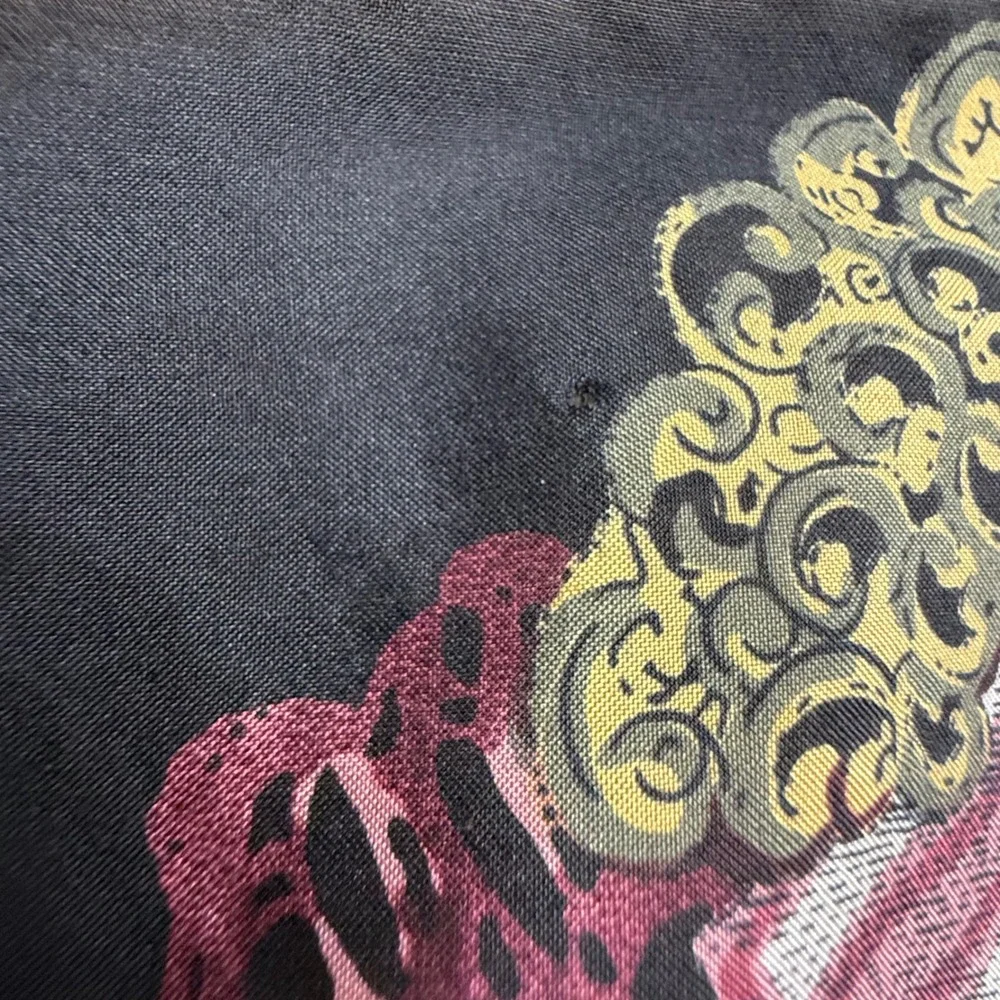 Vintage Express Square Silk Scarf Black Burgundy‎ Lace Bow Chain Dark Coquette
